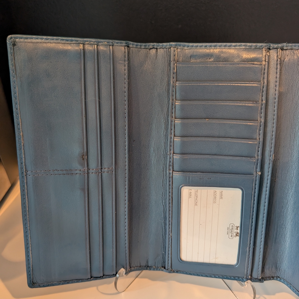 Coach Blue Leather Wallet with Gold Accents - Picture 9 of 13